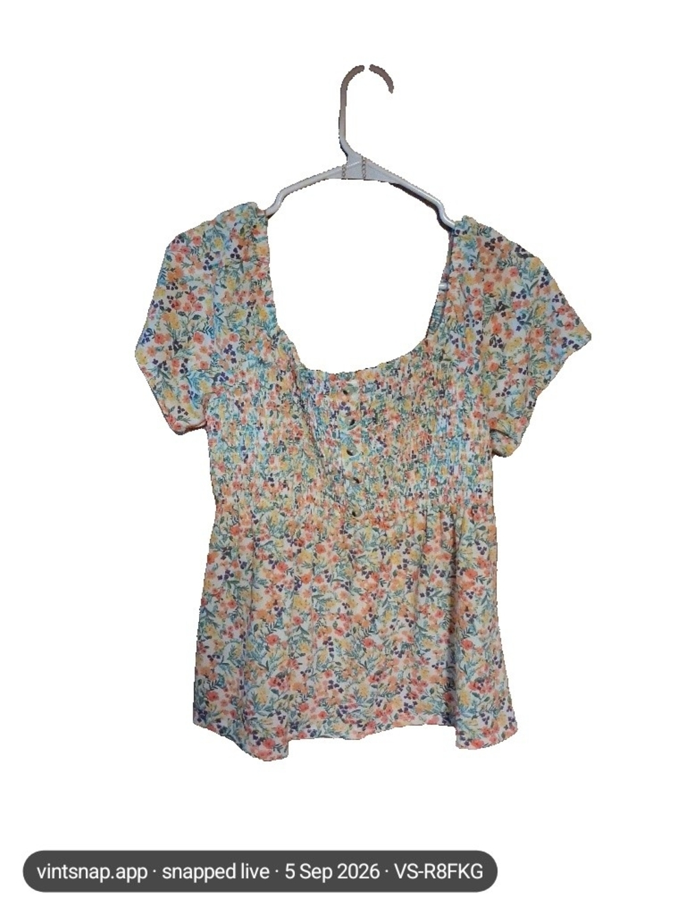 No Boundaries Floral Smocked Peplum Top - Peach, Blue, Green